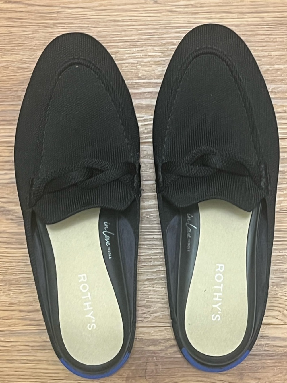 Rothy's The Loafer Mule Black with Navy Accent, NWOT